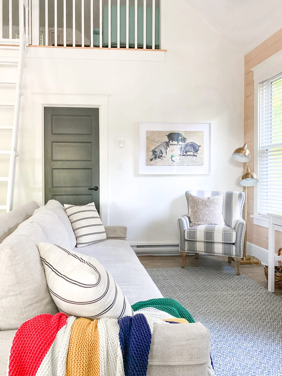 cottage living room with shiplap wall