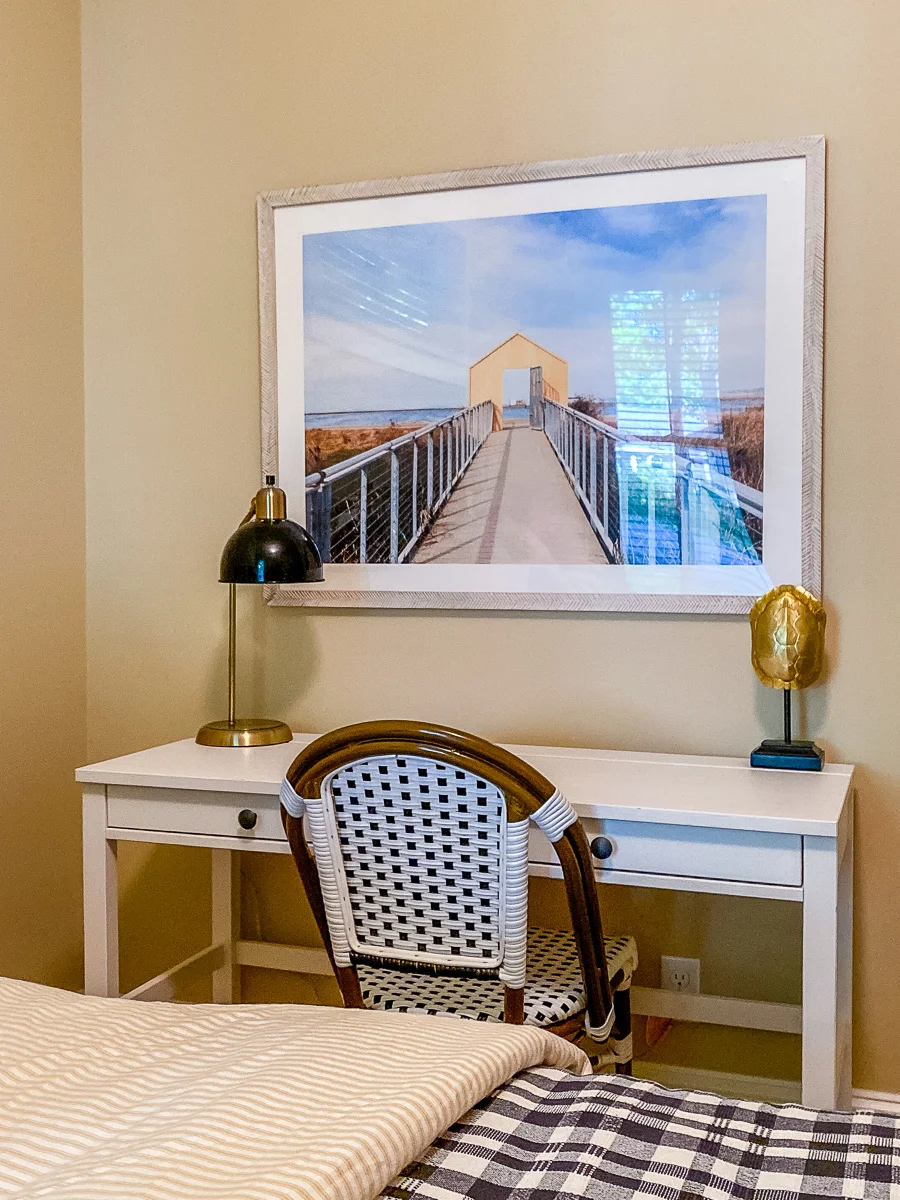 modern cottage bedroom decor with white furniture and nautical art