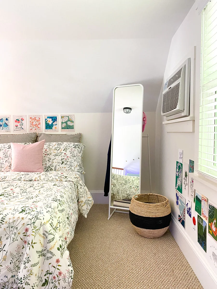 teenage cottage bedroom, loft bedroom decor with floral bedding