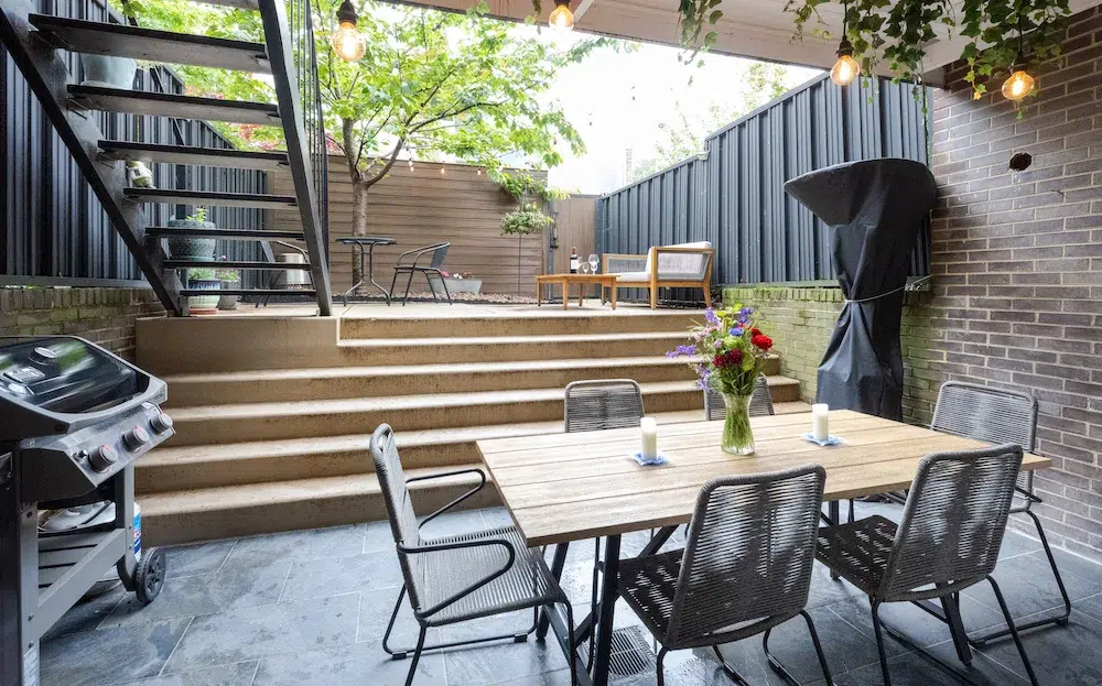 backyard with stairs in a basement remodel in DC townhouse