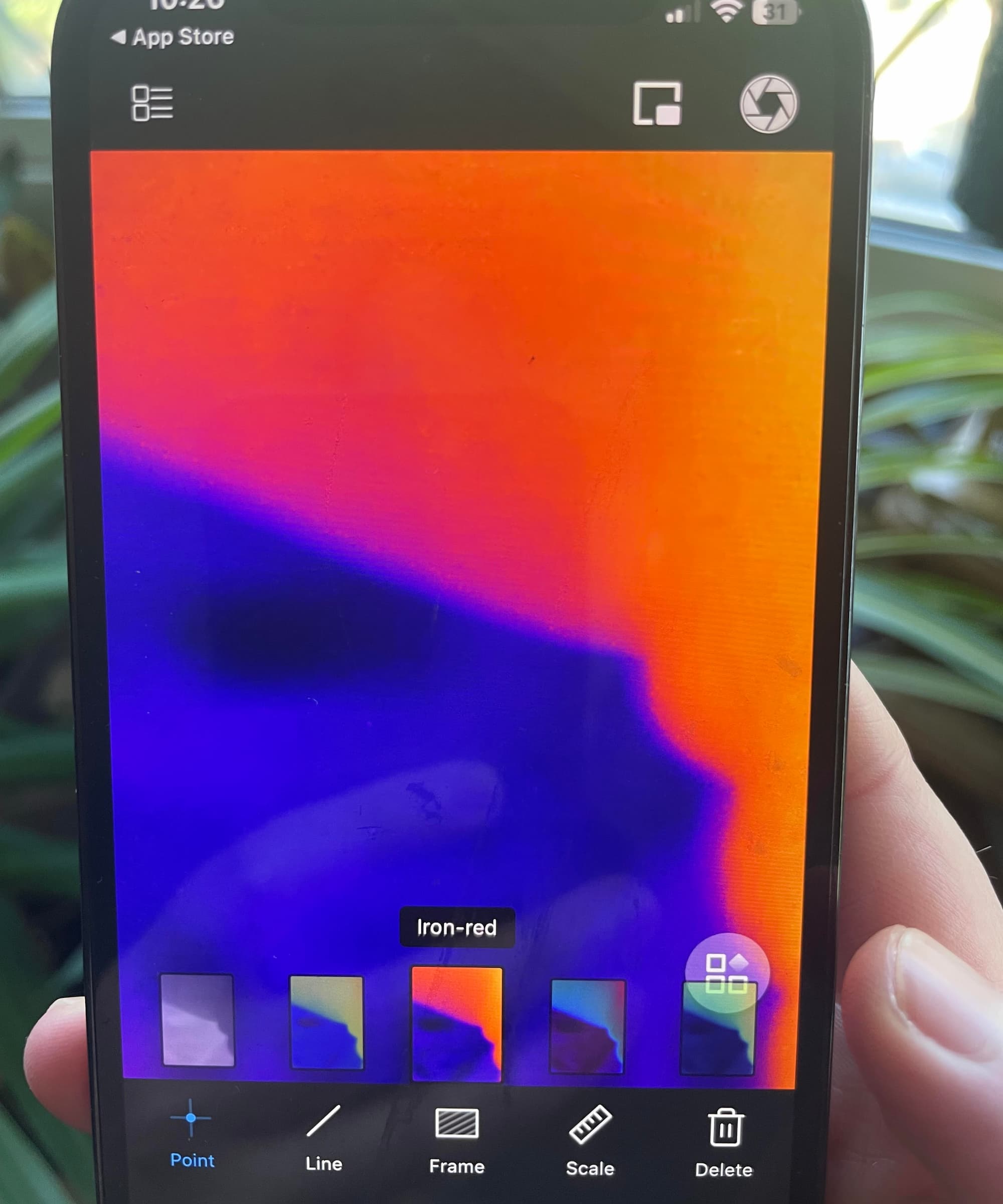 The 'iron-red' camera setting on a thermal camera