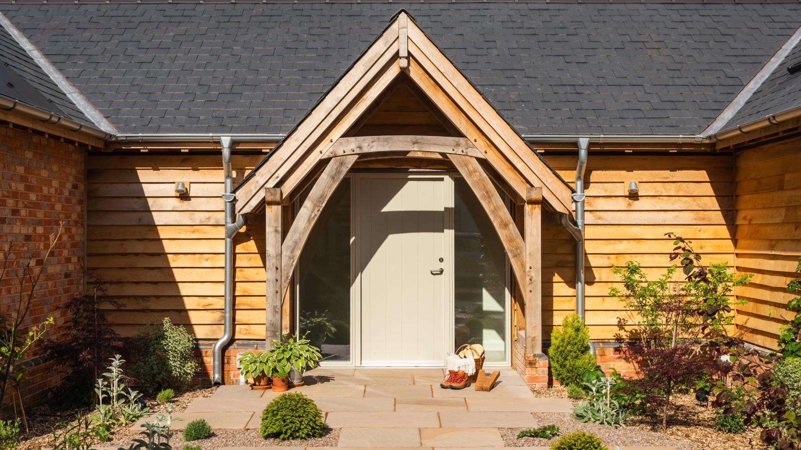 oak framed porch on bungalow