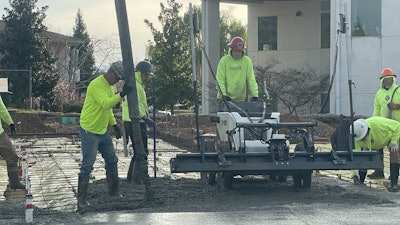 Contractors used a Somero S-485 to screed the concrete. With the amount of plumbing, deepened footings, anchor bolts, and other limiting factors, its maneuverability made it key to productivity. The S-485 also does not include auger - just the plow - which allowed contractors pull excess straight back and to work around obstacles without the auger ejecting concrete into already screeded areas.