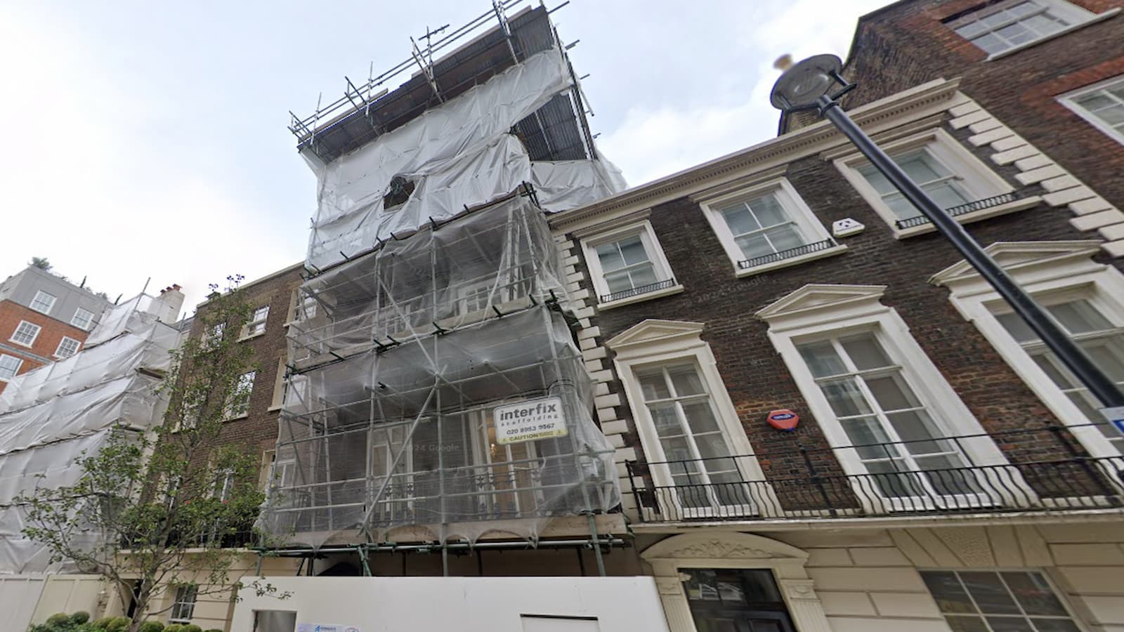 A Mayfair property covered in scaffolding