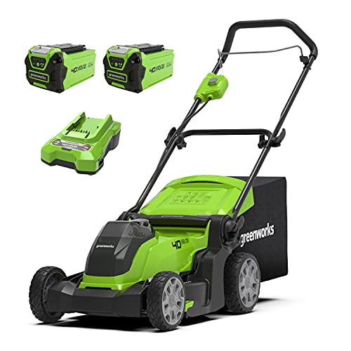 Greenworks 40v Cordless Lawnmower for Lawns Up to 500m², 41cm Cutting Width, 50l Bag, Two of 40v 2ah Batteries & One Charger, 3 Year Guarantee-G40lm41k2x, Green, Black, Grey