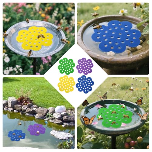 Lyreh 4 Pcs Floating Bee Island Watering Station, Flower Shape Butterfly Drinking Station Colorful Floating Bee Island & Bath Feeder for Pool & Garden Decor
