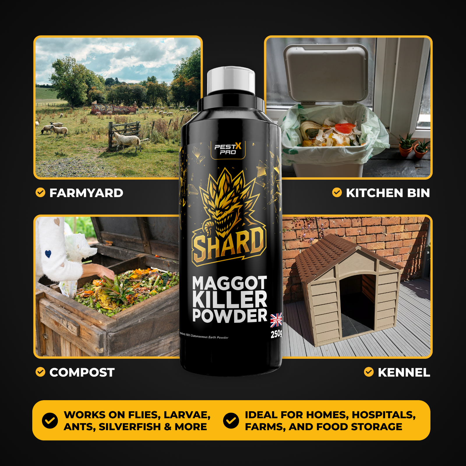 Pest X Pro Maggot Killer Dust 250g Bin Eggs Larvae Flies Wheelie Control Uk Made