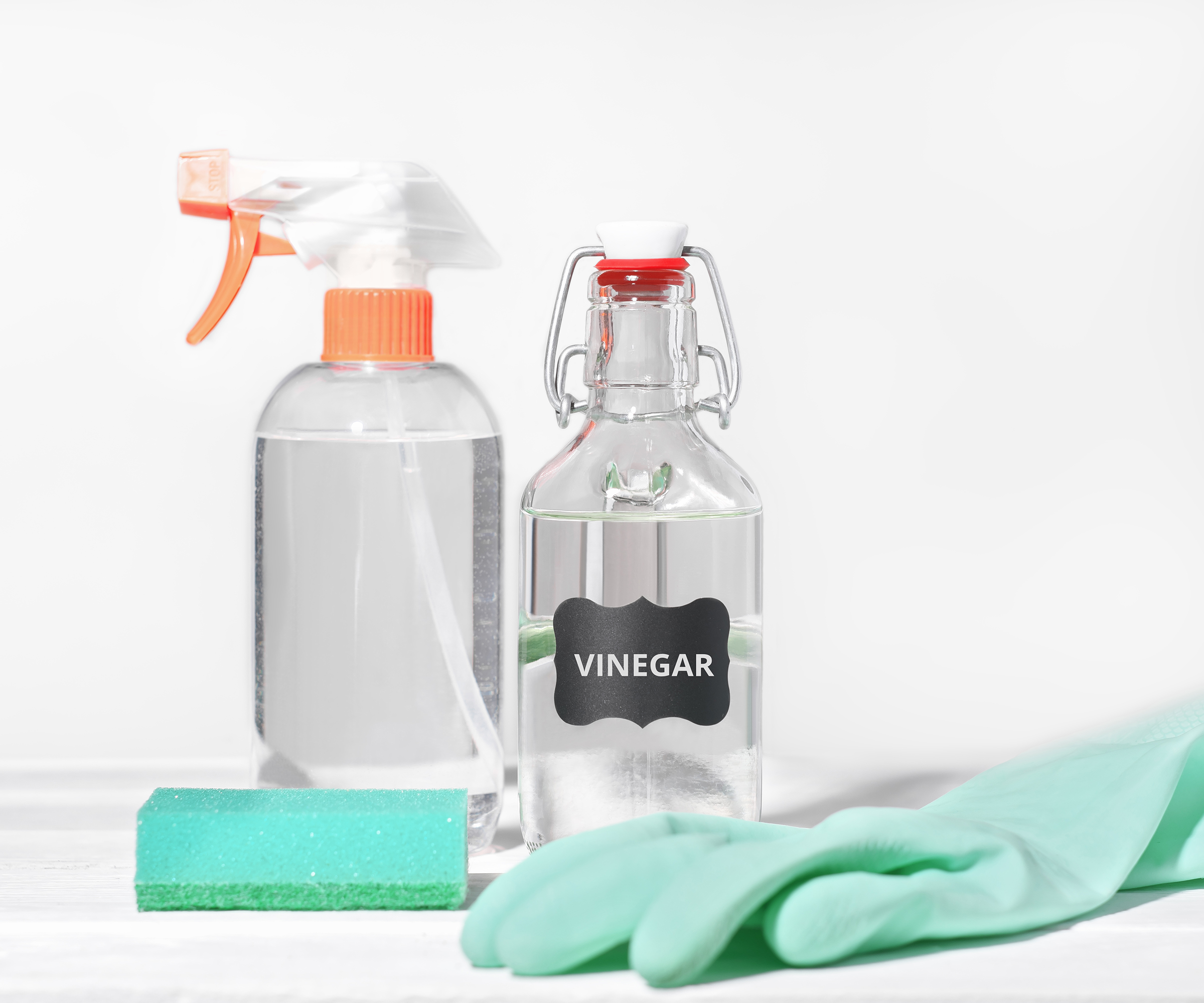 Vinegar cleaning solution in a spray bottle