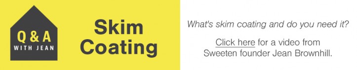 sweeten ad with yellow and white background on q and a for skim coating