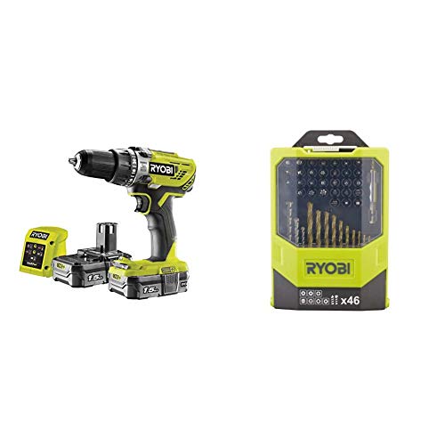Ryobi 18 V One+ Cordless Combi Drill Starter Kit and Mixed Drilling and Driving Bit Set, 46 Piece : Amazon.co.uk: Diy & Tools