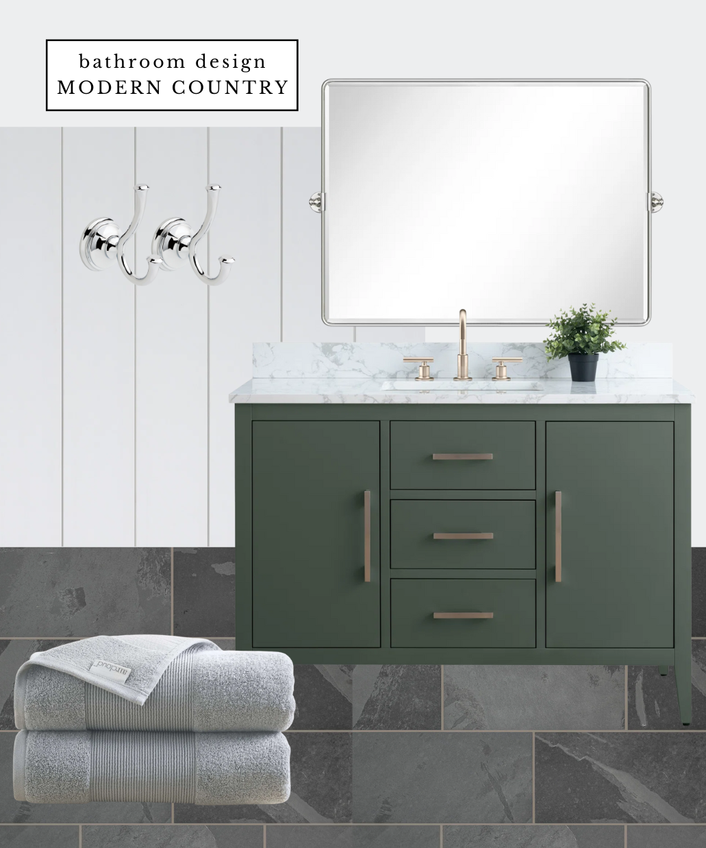 modern country bathroom vanity, slate tiles, shiplap walls