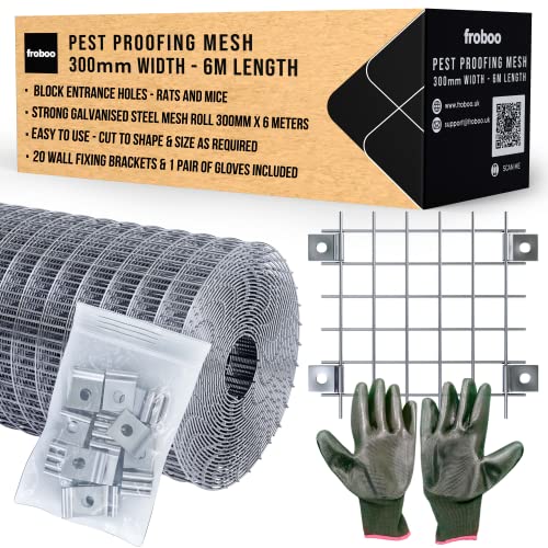 Rat Mesh - Rodent Proofing Wire Metal Mesh Roll 6m X 300mm With Wall Fixings to Block Rats, Mice &amp; Squirrels | Use to Cover Vents Air Bricks - Fill Gaps &amp; Holes - Protect Chicken Coops &amp; Shed Bases Uk