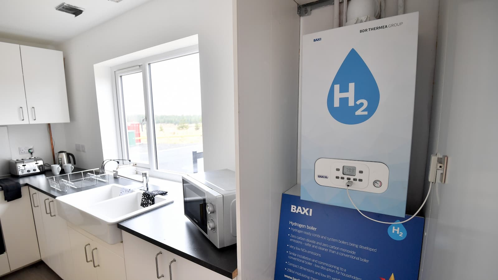 A Baxi hydrogen boiler inside a home at the new hydrogen test facility, operated by National Grid Plc and Northern Gas Networks