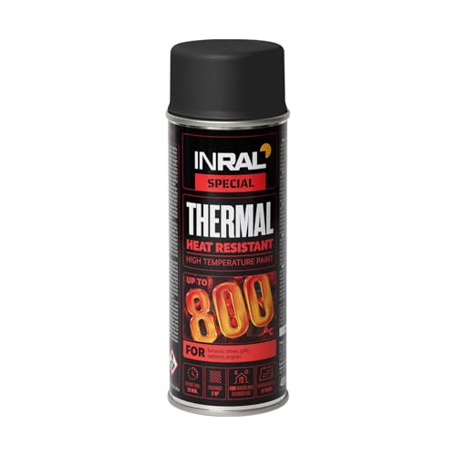 Inral Heat Resistant Spray Paint Black Matt [400ml] &ndash; High Temperature Bbq, Stove &amp; Exhaust Paint &ndash; Durable, Fast-Drying Coating for Metal &ndash; Ideal for Diy &amp; Automotive Use