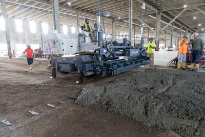 Contractors used a Somero S-22EZ laser screed to place over one row of dowel baskets. Tapered plate dowel baskets provide an installation tolerance for baskets without inducing restraint.