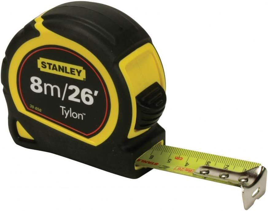Stanley 8m/26ft Tylon Tape Measure With Tru-Zero Anchor Hook, Retractable, High Visibility Tape Measure, 8m X 25mm, 0-30-656