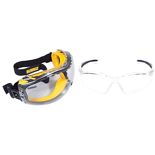Dewalt Goggle Concealer Clear Goggle Dpg82-11d & Honeywell 1015370 A800 Sporty Safety Eyewear Frame With Clear Anti-Scratch Lens, Translucent One Size,clear/translucent
