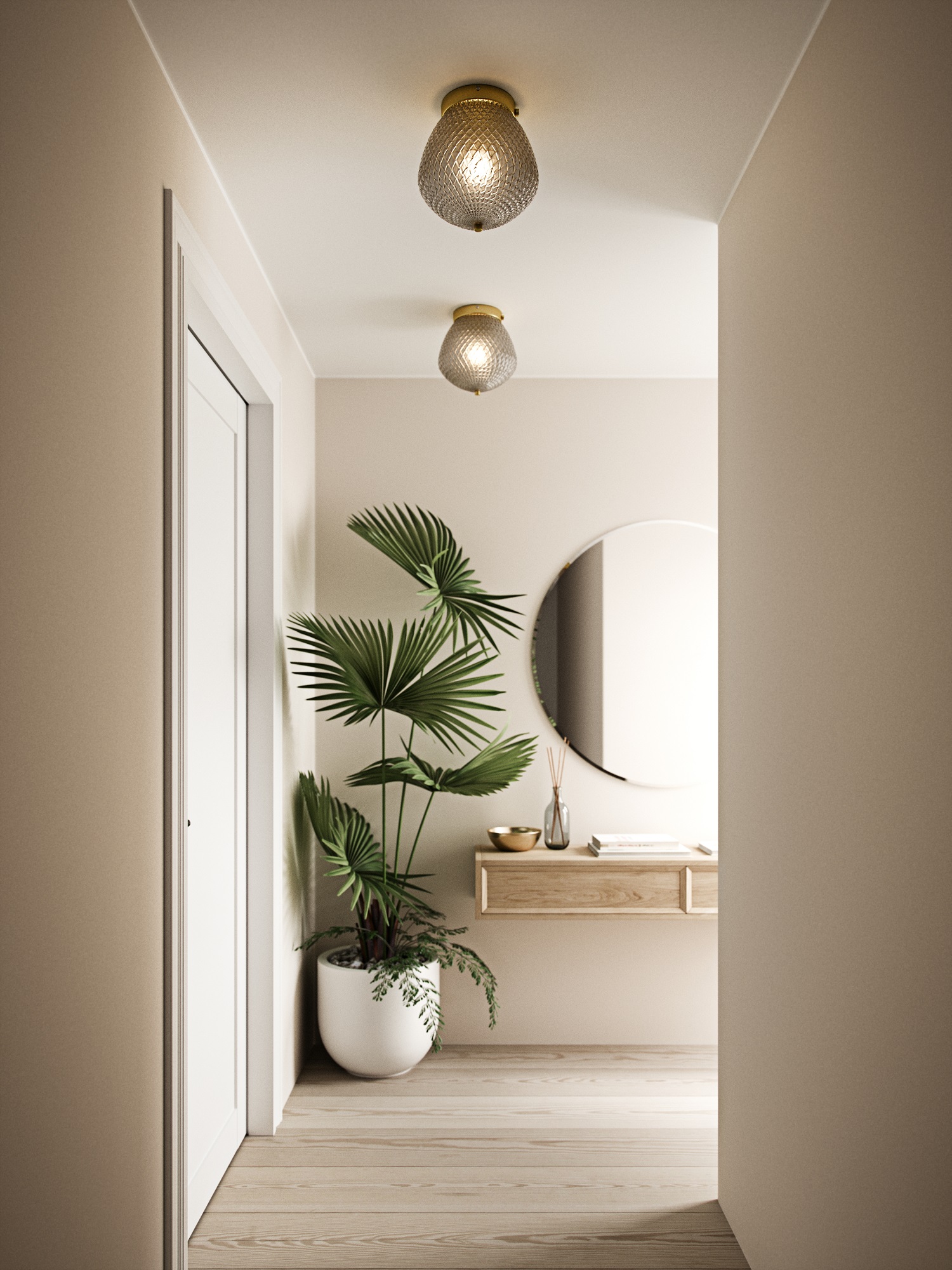 a semiflush pendant landing lighting idea