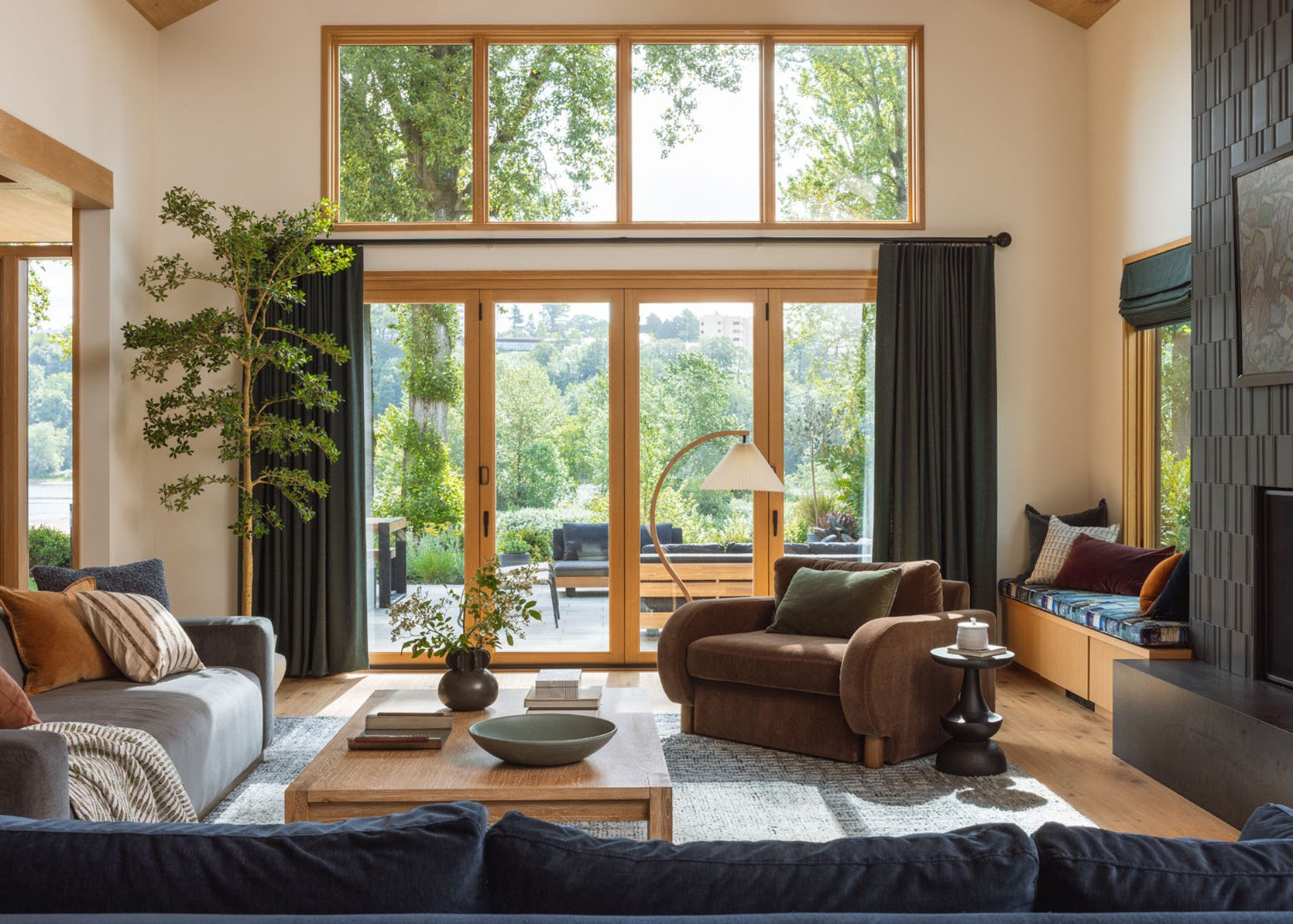 My Brothers River House Living Room Reveal – With A TV On A Tiled Fireplace