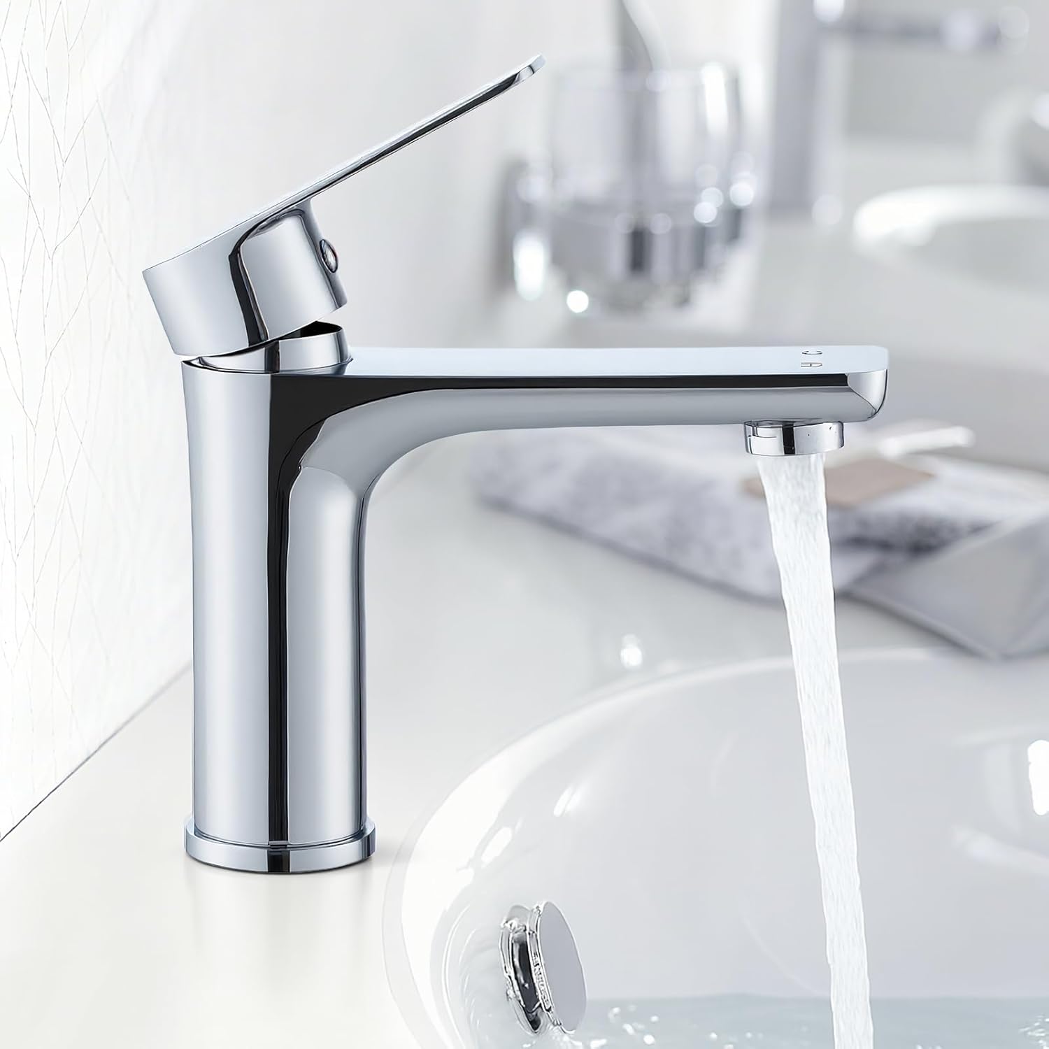 Vonates Bathroom Taps, Premium Stainless Steel Water Saving Tap With Ceramic Valve Cartridge, 60cm G1/2 Hoses, Easy to Install, Water Saving Faucet