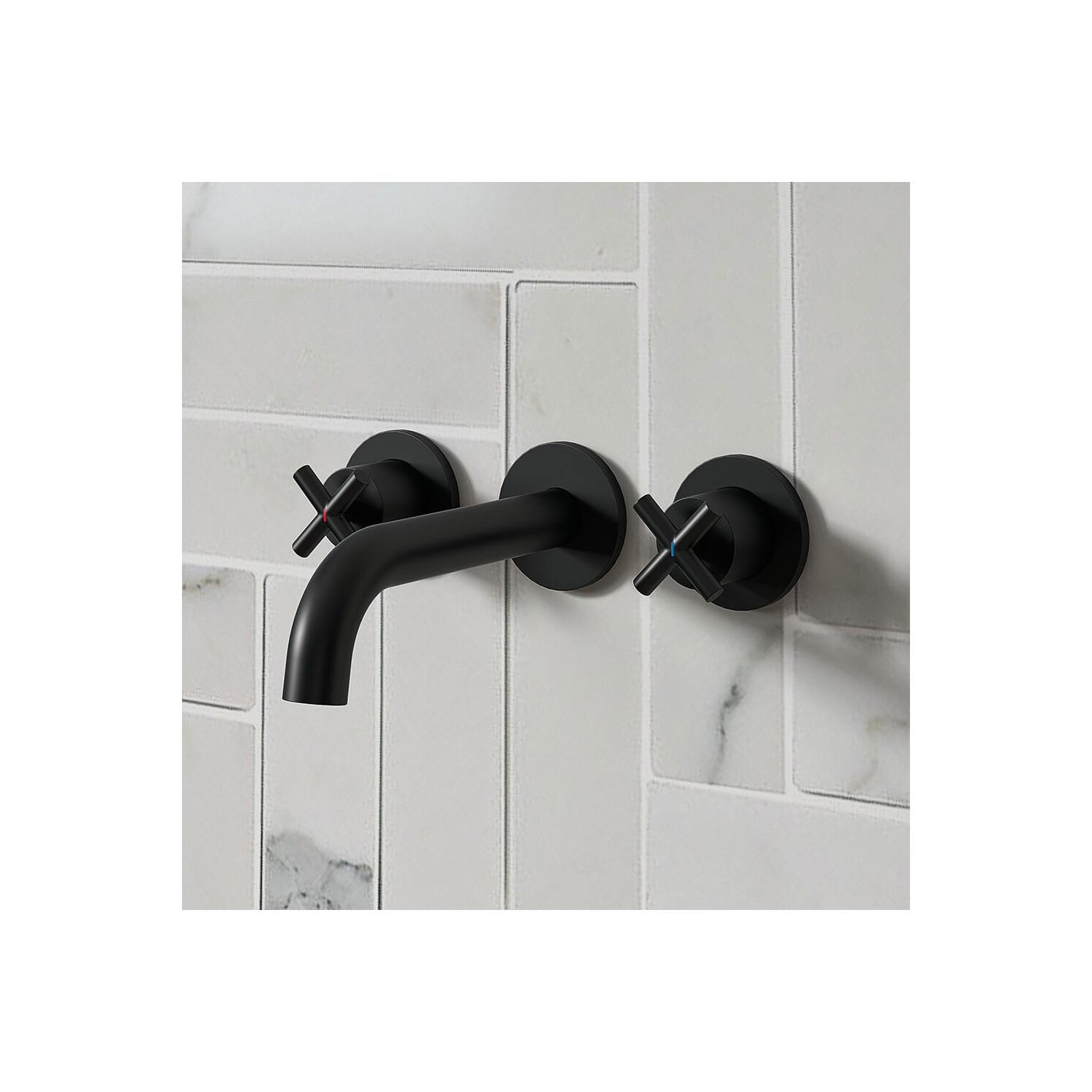 Vellamo Cross Matt Black Crosshead Wall Mounted Tap &amp; Easy Installation Kit