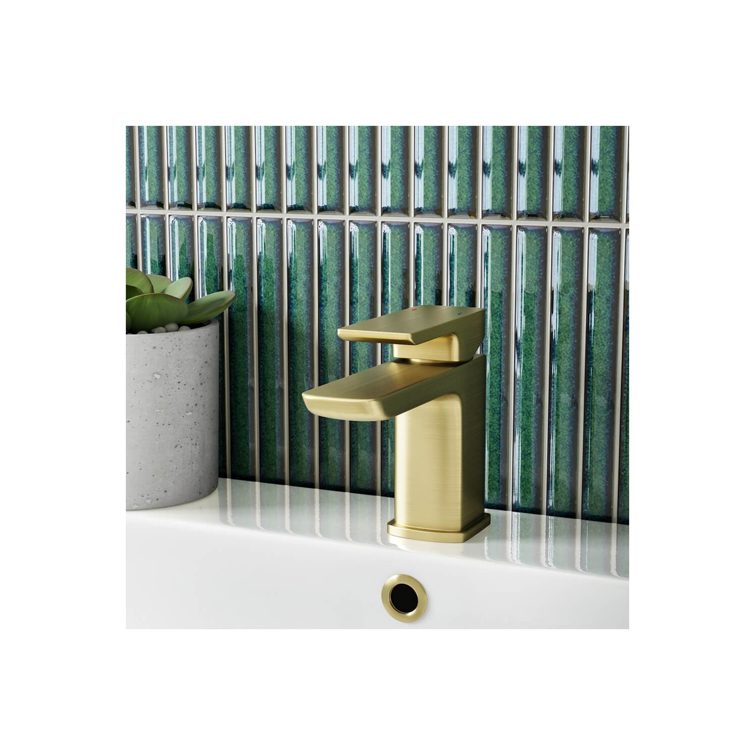 Harbour Status Mini Basin Mixer Tap &amp; Waste - Brushed Brass