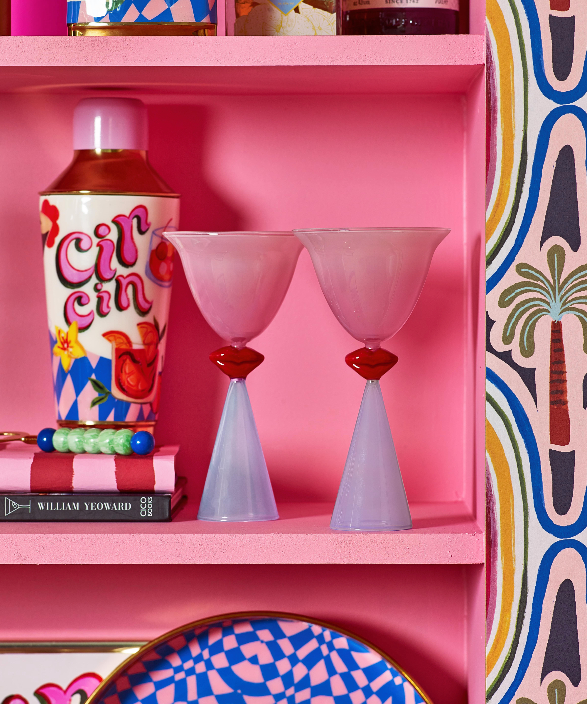 Pink shelves with pink lips martini glasses
