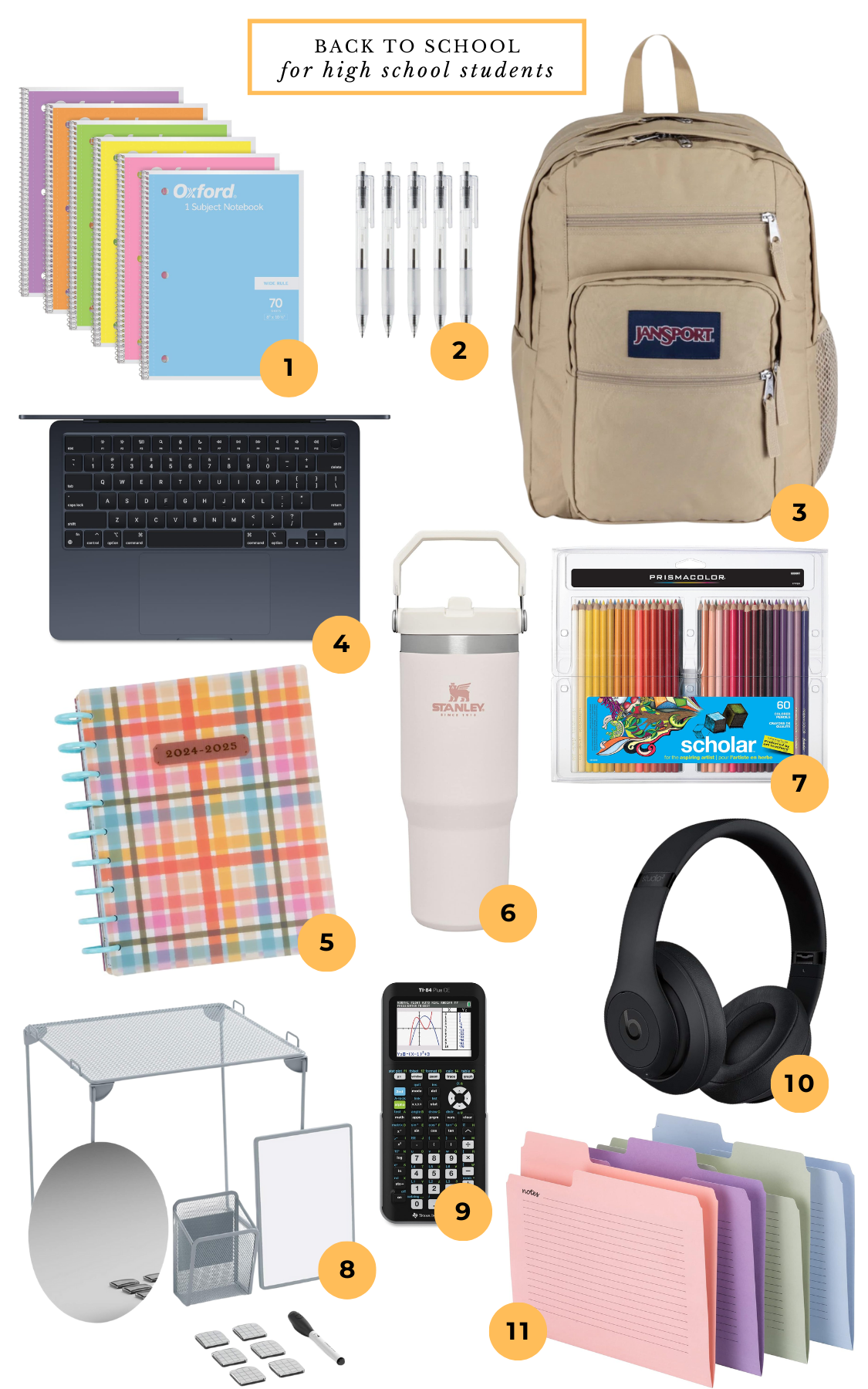 back to school supplies for high school