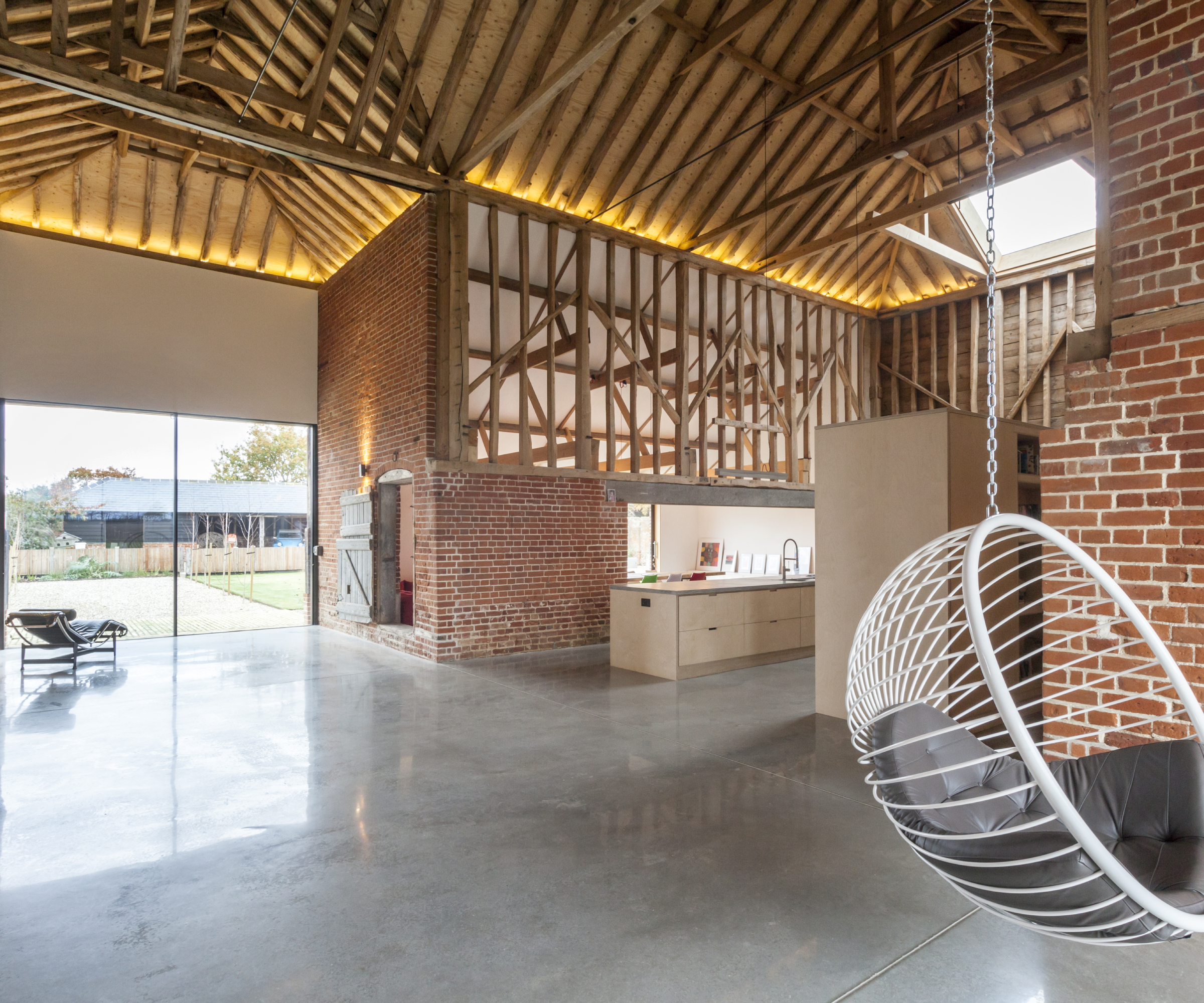 open plan barn conversion with two seating areas