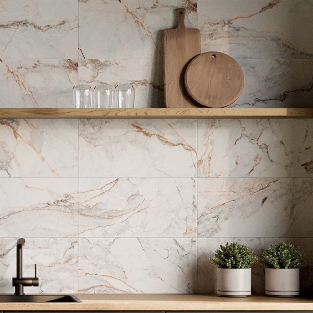 Bergolo White Marble Effect Tiles