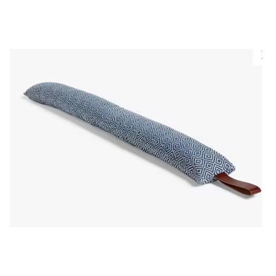 draught excluder with blue geometric pattern
