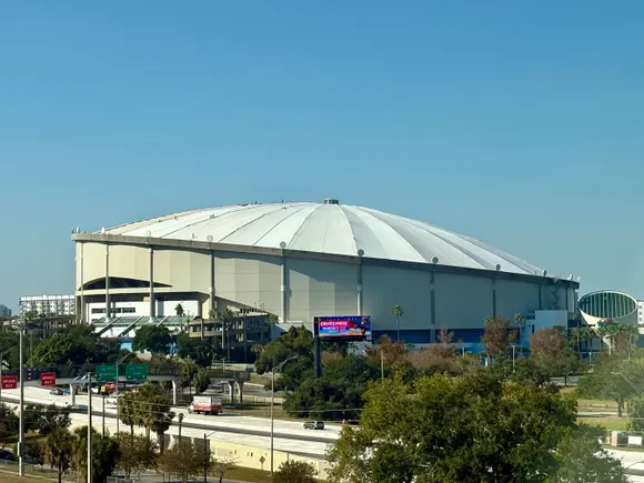 Tropicana Field repairs hurricane-damaged roof with fiberglass panels