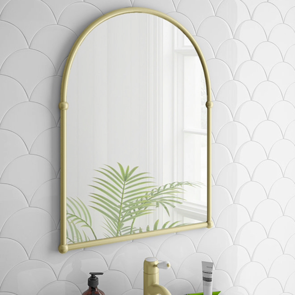 Chatsworth Traditional Arched Mirror on a scalloped tile wall