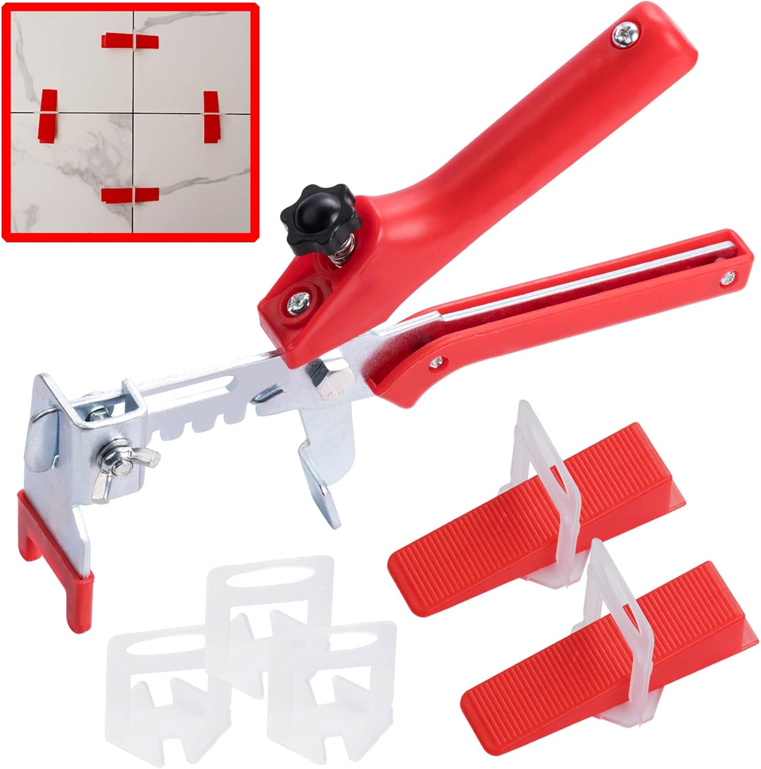 400pcs Tile Leveling System 3mm 300pcs Tiling Level Wedge Spacer Plus 100pcs Resuable Wedges With a Tile Leveling Plier (1/8 Inch Tile Spacers)