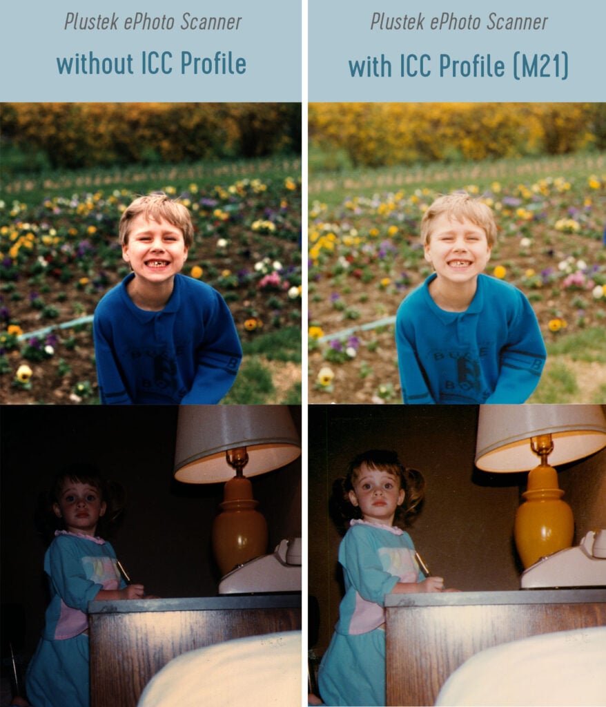 Side by Side of Plustek ePhoto Scans With and Without an ICC Profile Setting