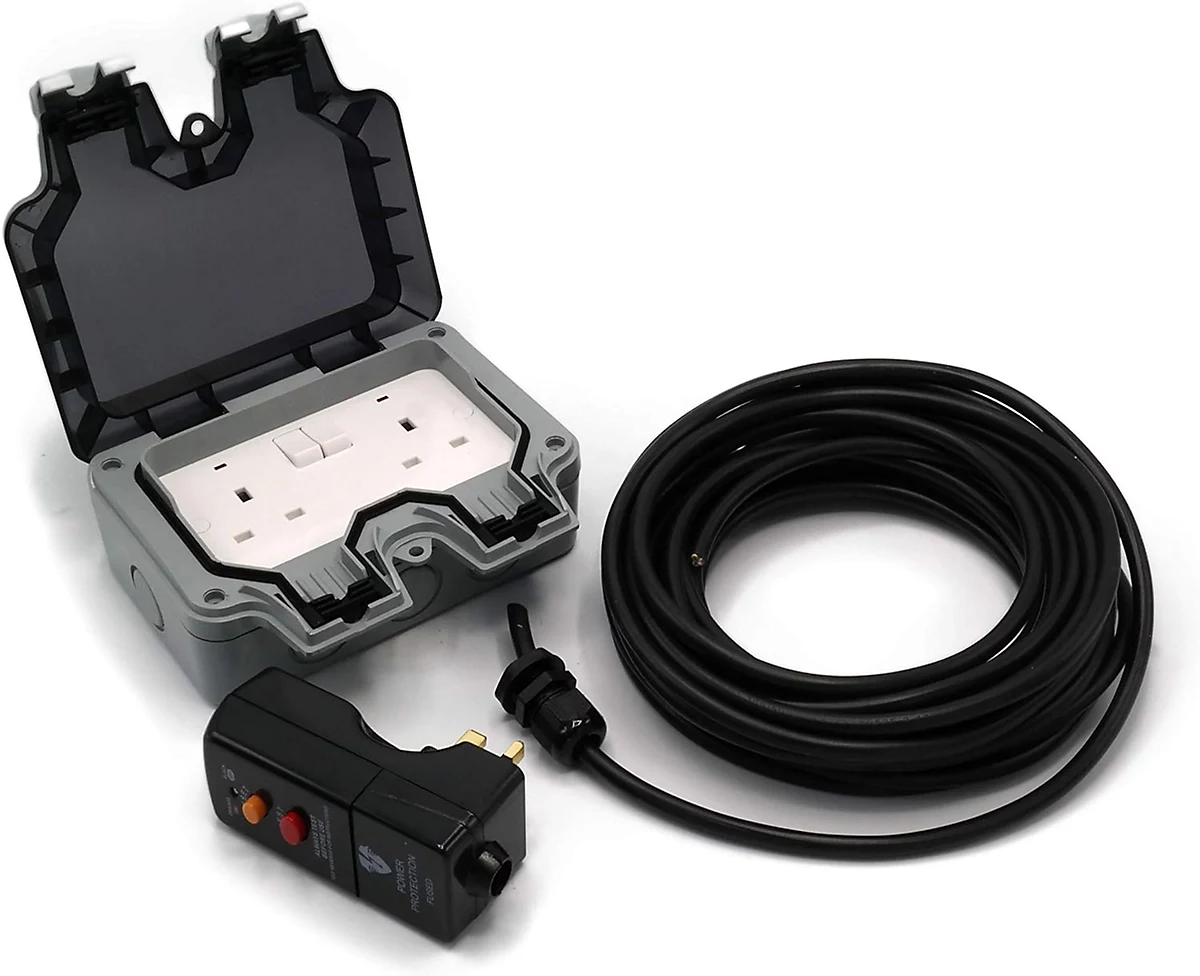 HDIUK DIY Wiring kit RCD to Twin IP66 Switched 13a Outdoor Power Sockets